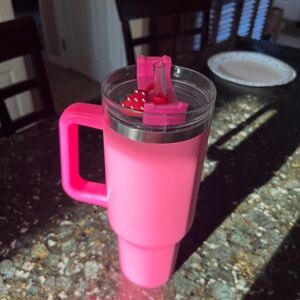 Bright Pink Travel Mug with Straw